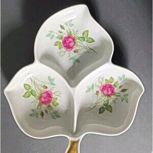 Vtg Bavaria Porcelain Divided Dish Gold Gilt Rose Pattern Grandma Cottage Decor